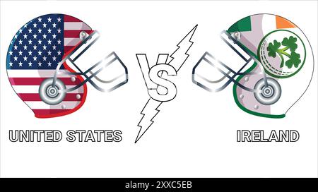 Partita contro Stati Uniti e Irlanda con bandiere 3D sui caschi da cricket Illustrazione Vettoriale