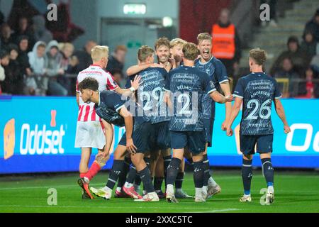 Aalborg, Danimarca. 23 agosto 2024. Superliga match tra AAB e AGF all'Aalborg Portland Park di Aalborg venerdì 23 agosto 2024. (Foto: Henning Bagger/Scanpix 2024) credito: Ritzau/Alamy Live News Foto Stock