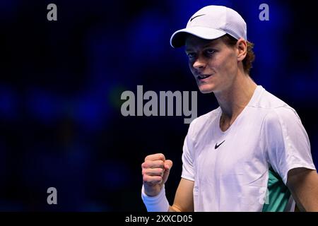 Torino, Italia. 18 novembre 2023. Foto Marco Alpozzi/LaPresse 18 novembre 2023 Torino - Italia - Sport - Tennis Nitto ATP Finals - Jannik SINNER (ITA) vs Daniil MEDVEDEV (RUS) nella foto:Jannik Sinner (Italia) 18 novembre 2023 Torino - Italia - Sport - Tennis Nitto ATP Finals - Jannik SINNER (ITA) vs Daniil MEDVEDEV (RUS) nella foto:Jannik Sinner (Italia) nella foto:Jannik Sinner (News/LaPresse) Live Foto Stock