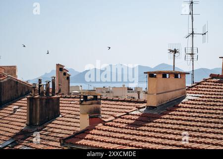 Pittoreschi tetti nella parte vecchia della città di Cannes Foto Stock