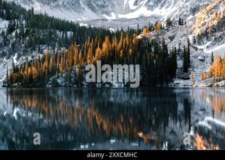 Riflessi nel lago Sawtooth Foto Stock