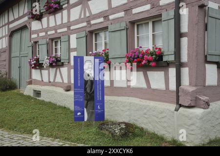 Casa in legno e museo Hermann Hesse, residenza, Gaienhofen, Untersee, lago di Costanza, regione del Lago di Costanza, Baviera, Germania, Europa Foto Stock