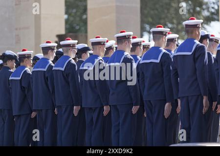 Cimitero militare americano Omaha Beach a Colleville-sur-Mer, Francia commemorazione della liberazione dal nazismo e fine della seconda guerra mondiale in Europa Foto Stock