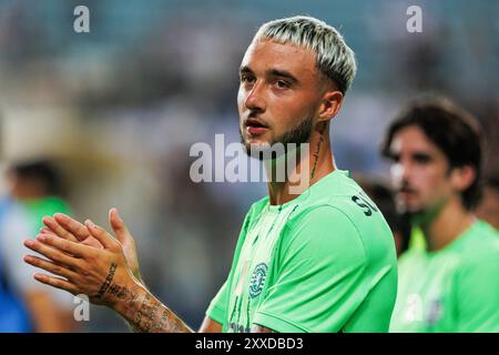 Faro, Portogallo. 23 agosto 2024. Zeno Debast (Sporting CP) visto durante la partita di Liga Portugal tra squadre del SC Farense e dello Sporting CP all'Estadio Algarve. Punteggio finale : SC Farense 0-5 Sorting CP credito: SOPA Images Limited/Alamy Live News Foto Stock