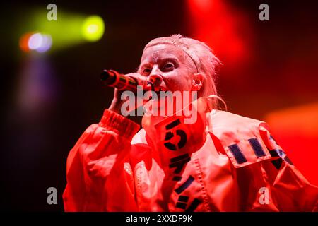 Vilar De Mouros, Portugal. 24th Aug, 2024. Die Antwoord singer, Yolandi Visser, performs on stage at Vilar de Mouros music festival. Credit: SOPA Images Limited/Alamy Live News Stock Photo