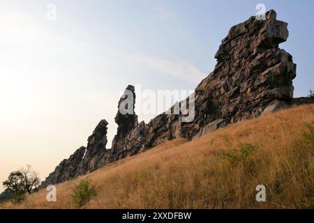 Il muro del Diavolo vicino a Weddersleben, nelle montagne Harz Foto Stock