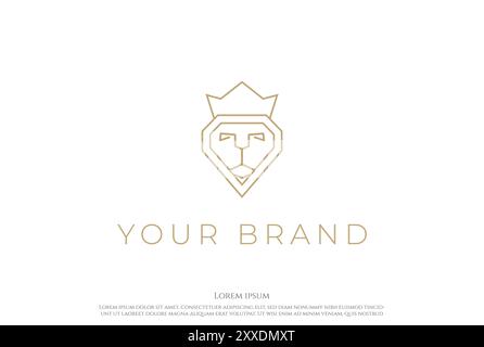 Simple Minimalist Diamond Crown Lion King Logo Design Vector Illustrazione Vettoriale