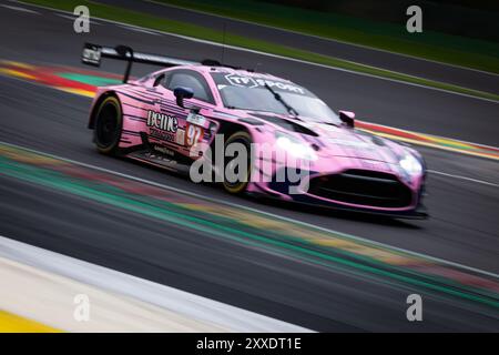 97 BERRY Martin (sgp), HANAFIN Lorcan (gbr), ADAM Jonathan (gbr), Grid Motorsport by TF, Aston Martin Vantage AMR LMGT3, azione durante la 4 ore di Imola 2024, 4° round dell'European le Mans Series 2024 sul circuito di Spa-Francorchamps dal 23 al 25 agosto 2024 a Stavelot, Belgio Foto Stock