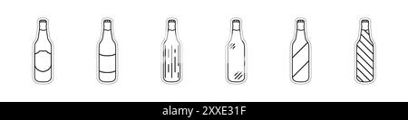 Set di vettori di flaconi lineari. Set icone di bottiglie di birra. Set di profili per flaconi in vetro. Etichette per bottiglie vettoriali. Illustrazione vettoriale. Illustrazione Vettoriale