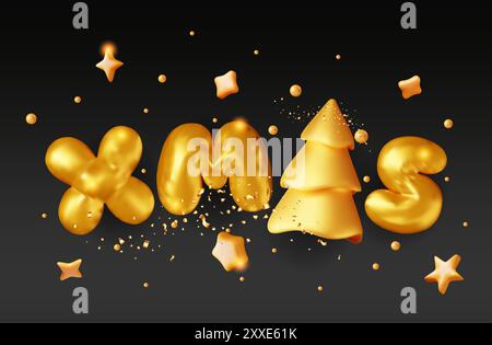 Testo 3D natalizio colorato in palloncini natalizi Illustrazione Vettoriale