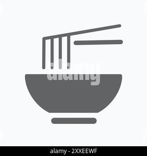 Icona Noodle Bowl con bacchette. Semplice icona raffigurante una ciotola di noodle con bacchette, che rappresenta un piatto tradizionale della cucina asiatica. Illustrazione Vettoriale