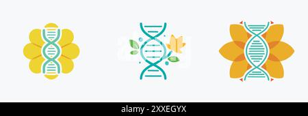 Illustrazione del simbolo del fiore del DNA. Icona grafica astratta con un'elica del DNA stilizzata, che rappresenta la relazione tra genetica e lif Illustrazione Vettoriale