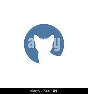 Logo Cat silhouette Circle. Design minimalista con logo Cat caratterizzato da una silhouette felina bianca all'interno di un cerchio blu. Perfetto per le aziende di animali domestici, AN Illustrazione Vettoriale