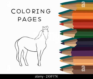 Illustrazione vettoriale isolata di un cavallo colorante. Libro da colorare per bambini in età prescolare. Illustrazione Vettoriale