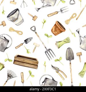 modello senza cuciture con strumenti per il giardinaggio Foto Stock