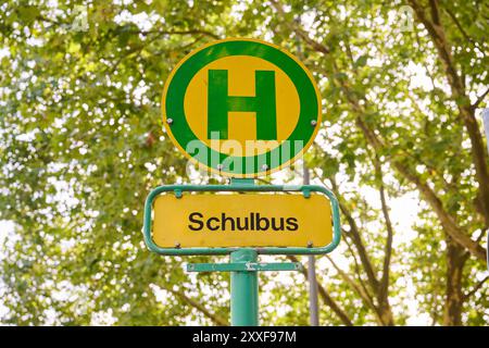 Haktestellezeichen an der Schulbushaltestelle Foto Stock