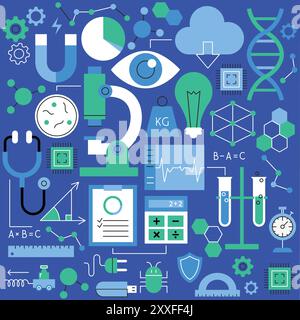 Set Flat Line per scienze fisiche Illustrazione Vettoriale