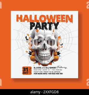 Festa in costume di Halloween, banner di post sui social media, volantino quadrato o modello di poster Illustrazione Vettoriale