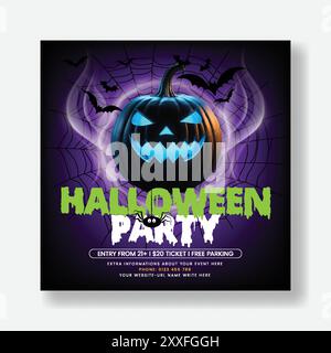 Festa in costume di Halloween, banner di post sui social media, volantino quadrato o modello di poster Illustrazione Vettoriale