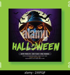 Festa in costume di Halloween, banner di post sui social media, volantino quadrato o modello di poster Illustrazione Vettoriale