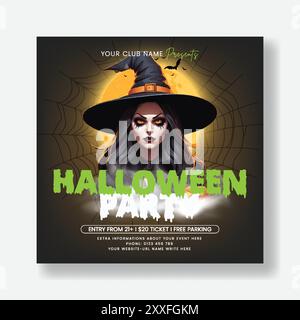 Festa in costume di Halloween, banner di post sui social media, volantino quadrato o modello di poster Illustrazione Vettoriale