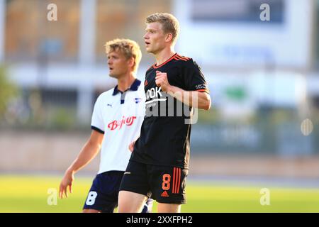 Copenaghen, Danimarca. 23 agosto 2024. Tobias Arndal (8) di Hilleroed Fodbold visto durante il NordicBet Liga match tra B.93 e Hilleroed Fodbold all'Osterbro Stadion di Copenaghen. Foto Stock