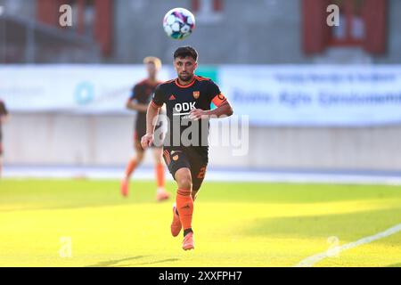 Copenaghen, Danimarca. 23 agosto 2024. Berzan Kucukyildiz (20) di Hilleroed Fodbold visto durante il NordicBet Liga match tra B.93 e Hilleroed Fodbold all'Osterbro Stadion di Copenaghen. Foto Stock