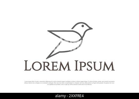 Design semplice e minimalista con logo Pigeon dove Canary o Robin Bird Line Outline Vector Illustrazione Vettoriale