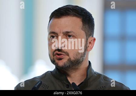 Kyiv, Ukraine. 24th Aug, 2024. Volodymyr Zelenskyy, President of Ukraine, takes part in a joint briefing on the 33rd anniversary of the independence of Ukraine on August 24, 2024 in Kyiv, Ukraine. Credit: SOPA Images Limited/Alamy Live News Stock Photo