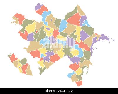 Mappa della Repubblica dell'Azerbaigian per regione in colori diversi. Illustrazione vettoriale. Illustrazione Vettoriale