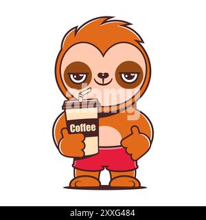 Icona del vettore di bradipo carino emote Twitch. Divertente illustrazione della serie animalistica del bradipo del bambino. Lenta durata dei disegni morbidi. Illustrazione Vettoriale