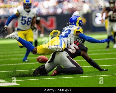 Cypress, Texas, USA. 24th Aug, 2024. Texans cornerback DESMOND KING (25) drops a punt during the Houston Texans and Los Angeles Rams game at NRG Stadium in Houston. (Credit Image: © Domenic Grey/ZUMA Press Wire) EDITORIAL USAGE ONLY! Not for Commercial USAGE! Credit: ZUMA Press, Inc./Alamy Live News Stock Photo