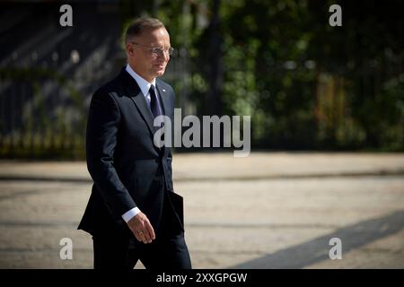 Kyiv, Ukraine. 24th Aug, 2024. Polish President Andrzej Duda arrives for celebrations marking the 33rd Anniversary of Ukraine Independence at Sophia Square, August 24, 2024 in Kyiv, Ukraine. Credit: Ukraine Presidency/Ukrainian Presidential Press Office/Alamy Live News Stock Photo