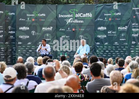 Marina di Pietrasanta, Italia. 24 agosto 2024. Generale dell'esercito Roberto Vannacci membro del Parlamento europeo e autore del libro "il coraggio vince" in un dibattito a la Versiliana. (Foto di Stefano dalle Luche/Pacific Press) credito: Pacific Press Media Production Corp./Alamy Live News Foto Stock