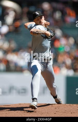 Garrett Crochet n. 45 dei Chicago White Sox lanciò contro i San Francisco Giants a Oracle Park il 21 agosto 2024, a San Francisco, California. Foto Stock