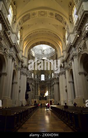 Europa, Germania, Baviera, Monaco di Baviera, Odeonsplatz, Chiesa Teatina del 1663, San Cajetan, fondatore dell'ordine Teatino, vista interna, vista sull'altare Foto Stock