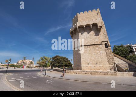 Valencia, Spagna, 26 luglio 2017: Porta serranos a Valencia, Spagna, Europa Foto Stock