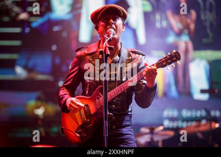 Porto, Portugal. 24th Aug, 2024. Carl Barât from the English rock band, The Libertines, performs on stage on the 4th day of Vilar de Mouros music festival held between 21 to 24 August 2024 in the north of Portugal. Credit: SOPA Images Limited/Alamy Live News Stock Photo