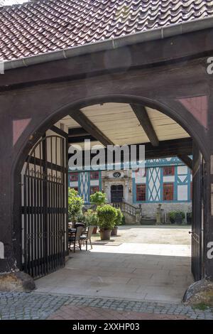 Loggia massonica, casa in legno, Kesslerstrasse, Hildesheim, bassa Sassonia, Germania, Europa Foto Stock