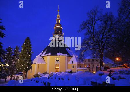 Seiffen Church Winter, Seiffen Church in Winter 04 Foto Stock