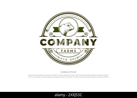 Vector Design circolare circolare circolare con logo Angus Cow Farm Livestock Cattle Illustrazione Vettoriale