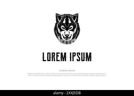 Testa di cane Wolf disegnata a mano retrò vintage per Tattoo Logo Design Vector Illustrazione Vettoriale