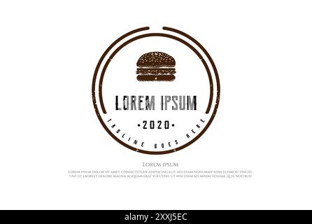 Vintage retro Hipster Burger per Cafe Restaurant Logo Design Vector Illustrazione Vettoriale