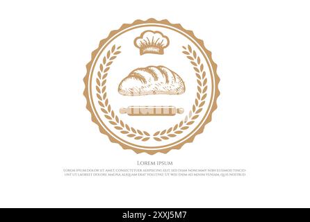 Etichetta per pane retro Bake Bakery adesivo con logo Design Vector Illustrazione Vettoriale