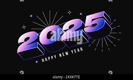 2025 felice anno nuovo sfondo moderno con numeri gradienti 3d. Design natalizio per banner e poster. Illustrazione vettoriale Illustrazione Vettoriale