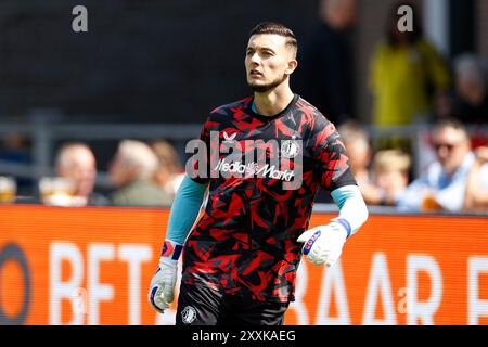 ROTTERDAM - portiere del Feyenoord Justin Bijlow durante l'incontro olandese Eredivisie tra Sparta Rotterdam e Feyenoord allo Sparta Stadion Het Kasteel il 25 agosto 2024 a Rotterdam, Paesi Bassi. ANP MAURICE VAN STEEN Foto Stock