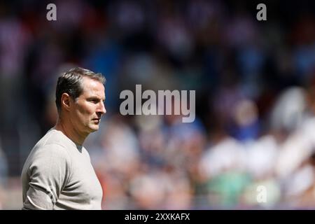 ROTTERDAM - l'allenatore del Feyenoord Brian Priske durante l'incontro olandese Eredivisie tra Sparta Rotterdam e Feyenoord allo Sparta Stadion Het Kasteel il 25 agosto 2024 a Rotterdam, Paesi Bassi. ANP MAURICE VAN STEEN Foto Stock