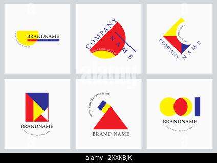 Abstract Geometric Logo Design Collection con colori vivaci e tipografia creativa Illustrazione Vettoriale