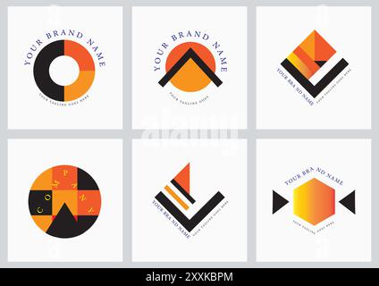 Modern Geometric Brand Logos Collection: Design versatili per l'identità aziendale Illustrazione Vettoriale