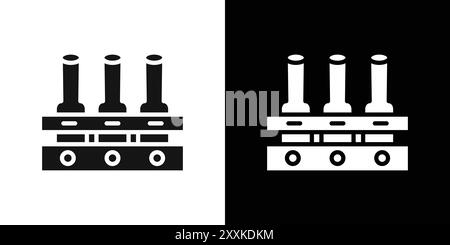 bottiglie di birra nel cestello icona logo segno vettoriale contorno in bianco e nero Illustrazione Vettoriale